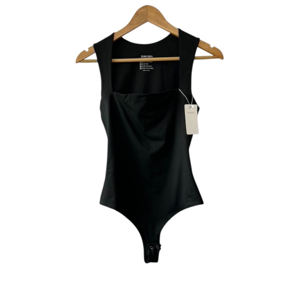 REORIA Black Sleeveless Square Neck Double Lined Tank Top Bodysuit Medium New